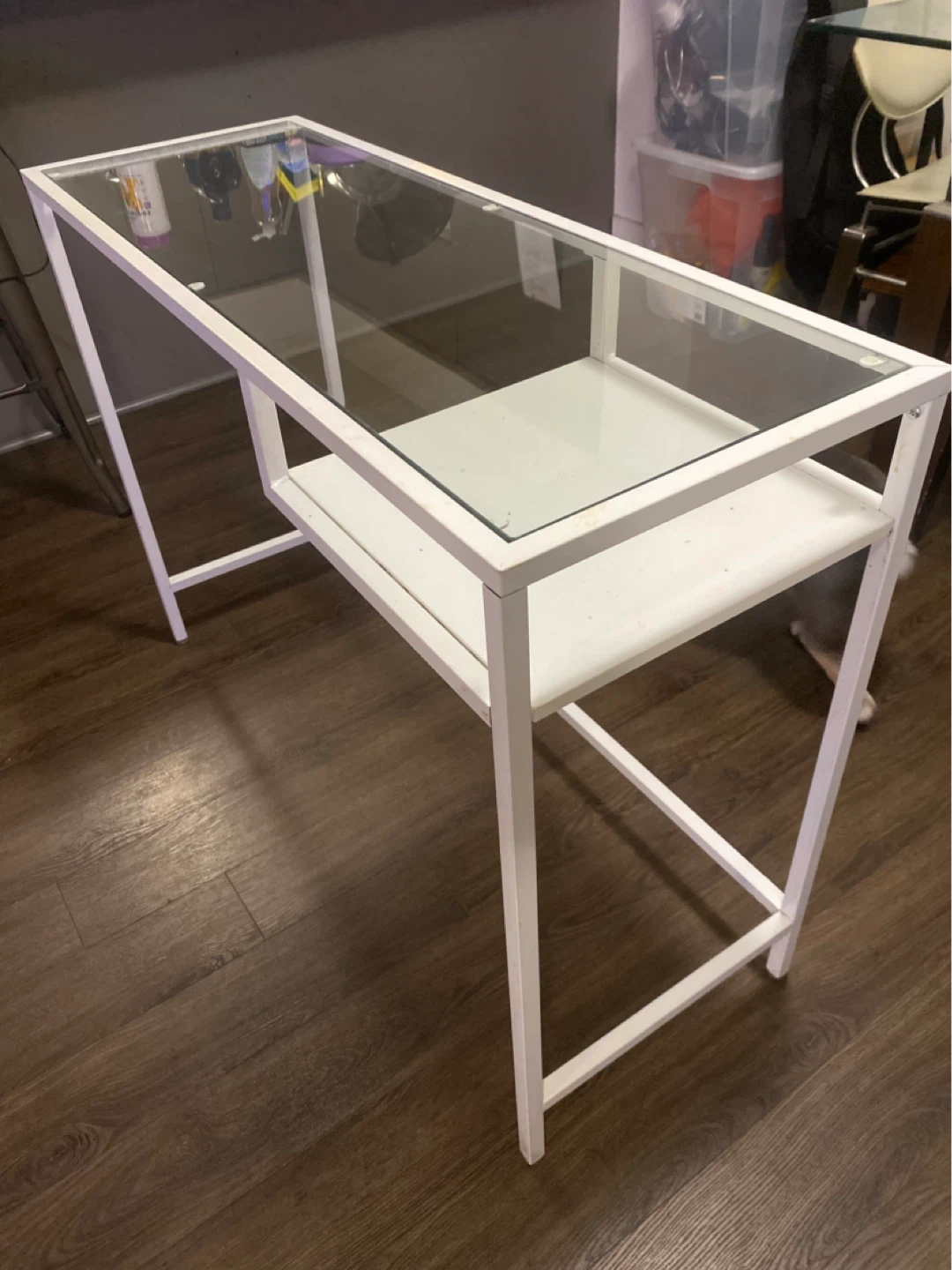 White Metal and Glass Desk with Shelf - photo 2