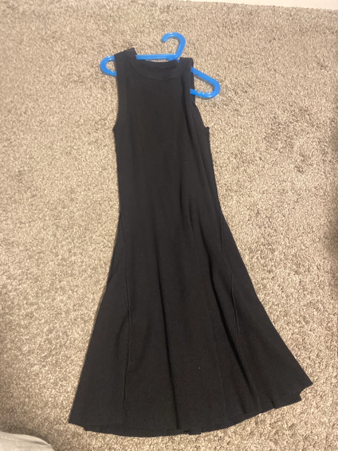 Black Sleeveless Ribbed Midi Dress