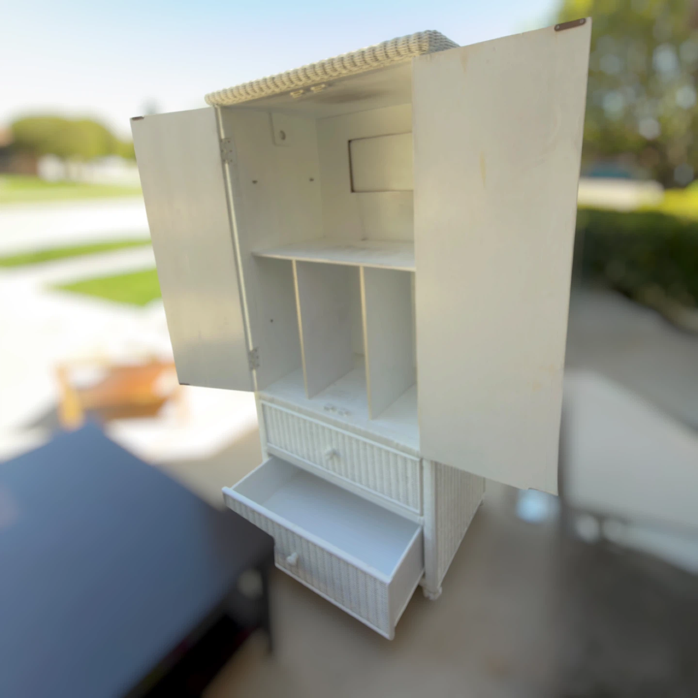 White Wicker Armoire Cabinet with Drawers - photo 4