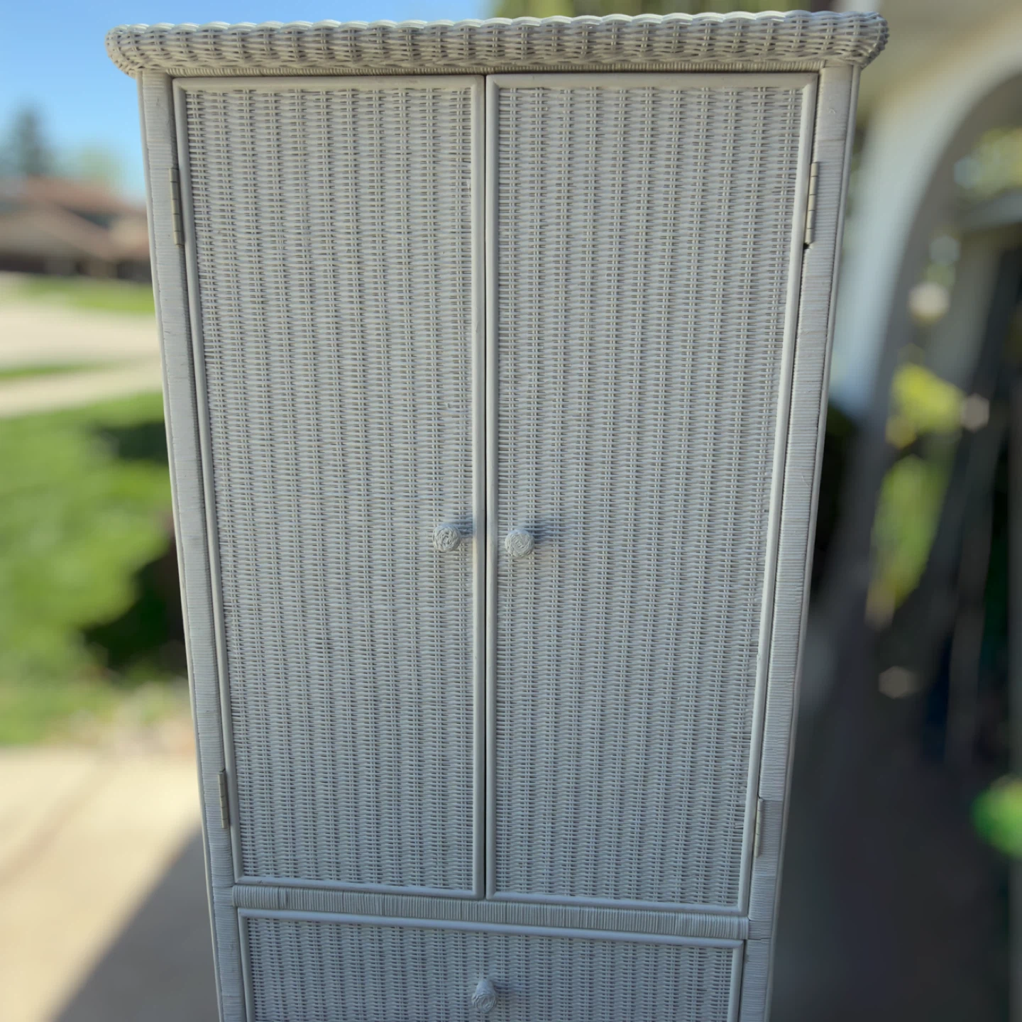 White Wicker Armoire Cabinet with Drawers - photo 2