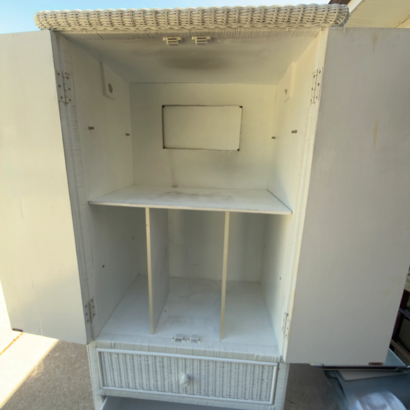 White Wicker Armoire Cabinet with Drawers - photo 3
