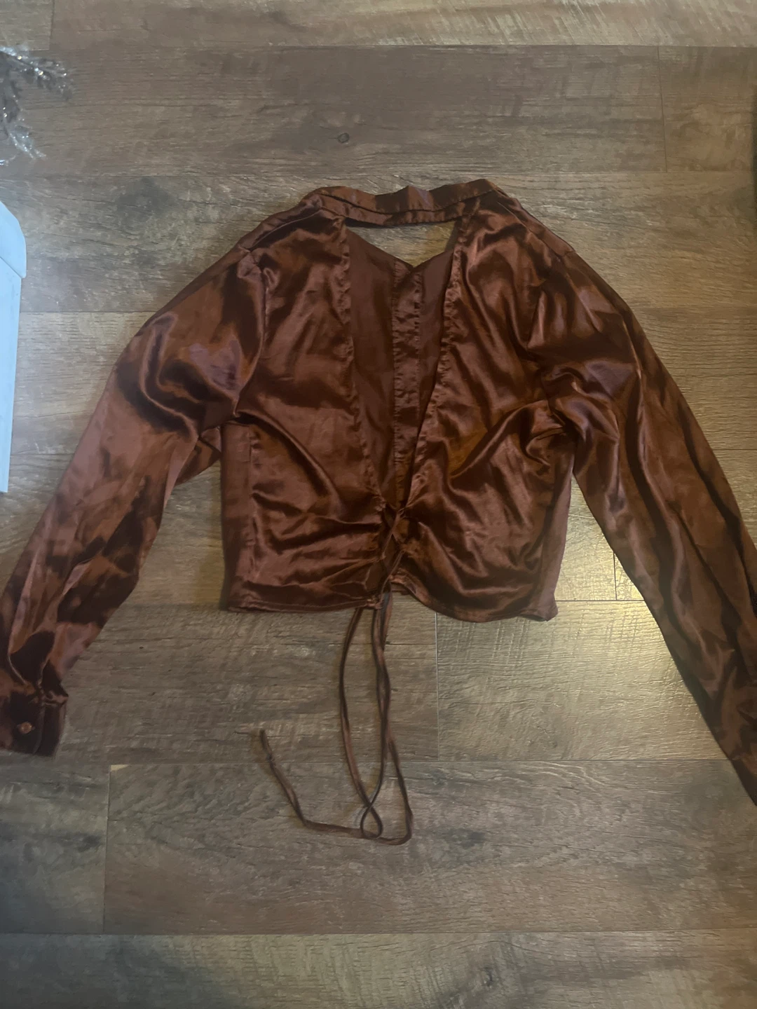Brown Satin Long Sleeve Crop Top🌱 - photo 2