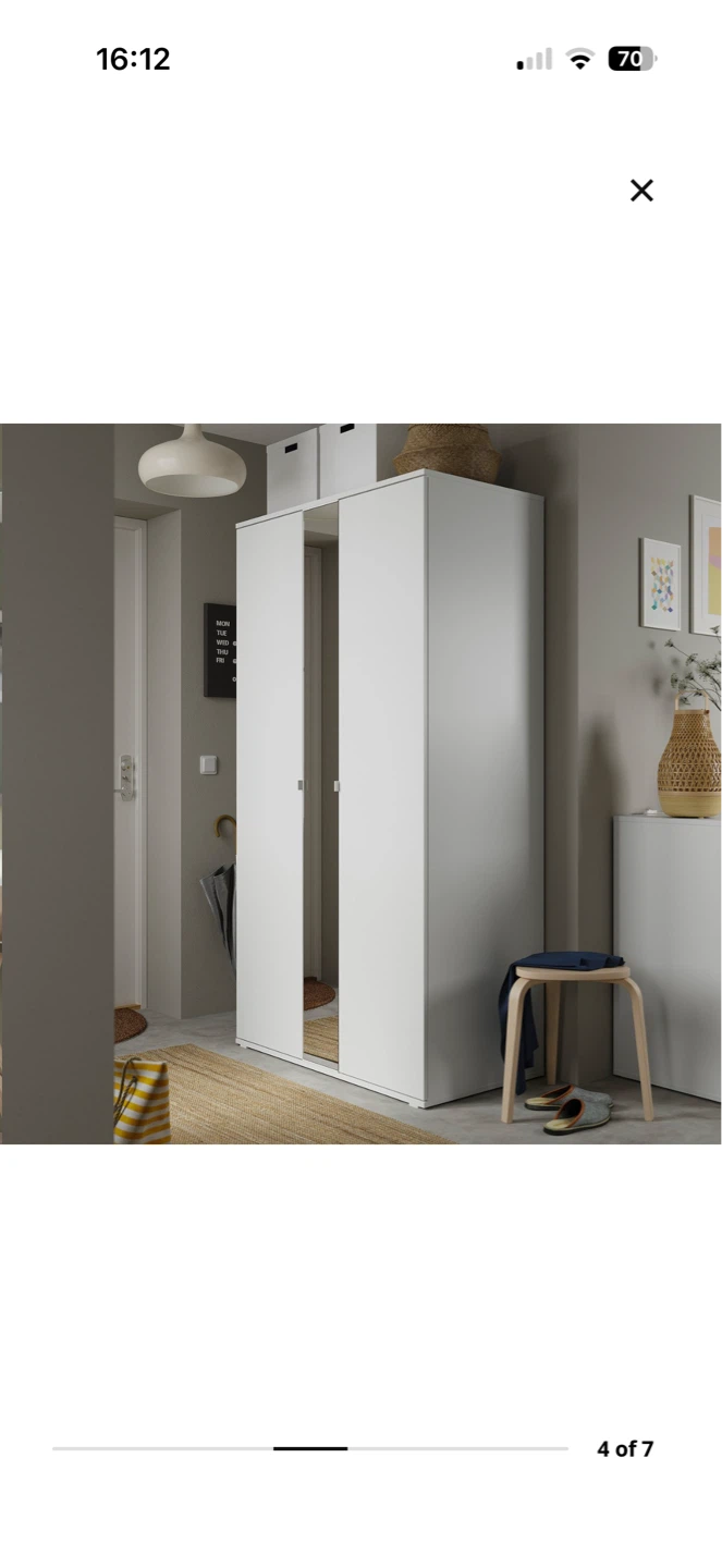 IKEA 3-Door White Wardrobe with Mirror - photo 5