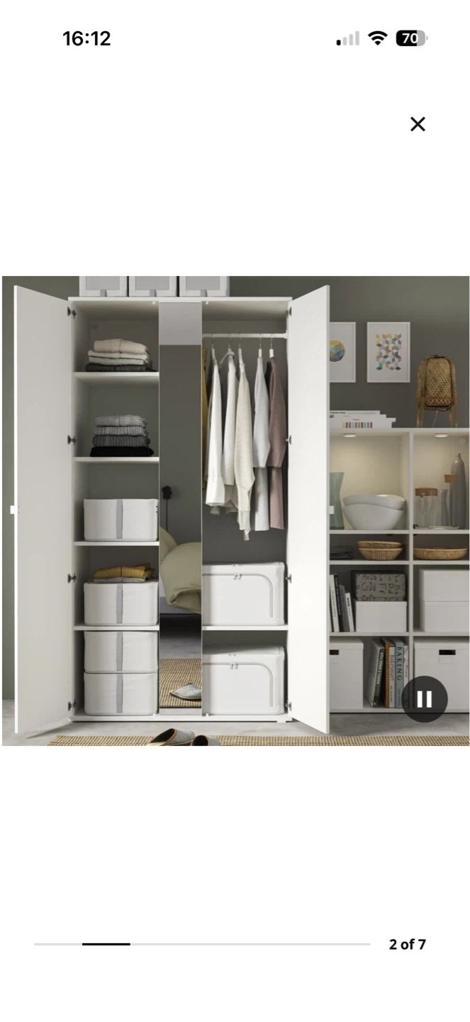 IKEA 3-Door White Wardrobe with Mirror - photo 3