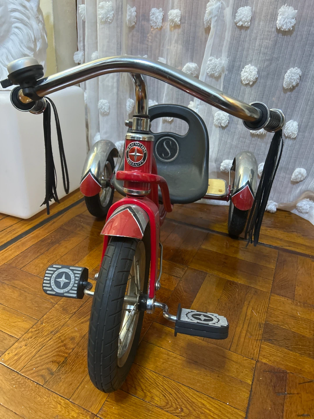 Red Schwinn Tricycle with Black Seat and Tassels - photo 2