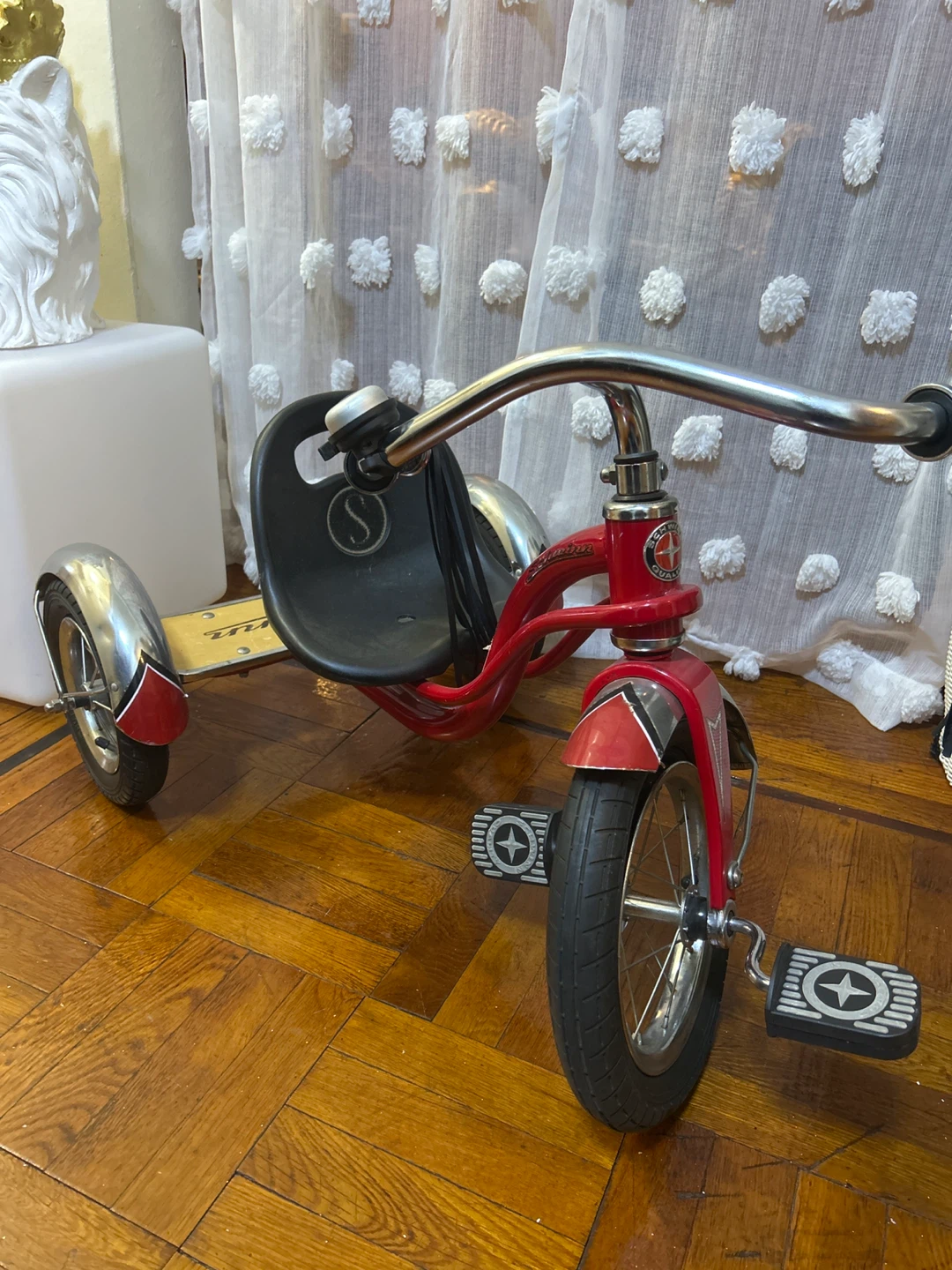 Red Schwinn Tricycle with Black Seat and Tassels - photo 3