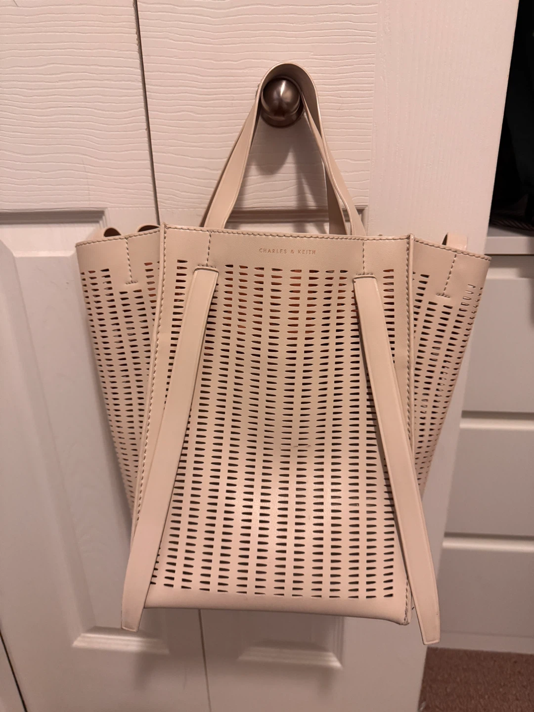 Charles & Keith Perforated Tote Bag - Cream