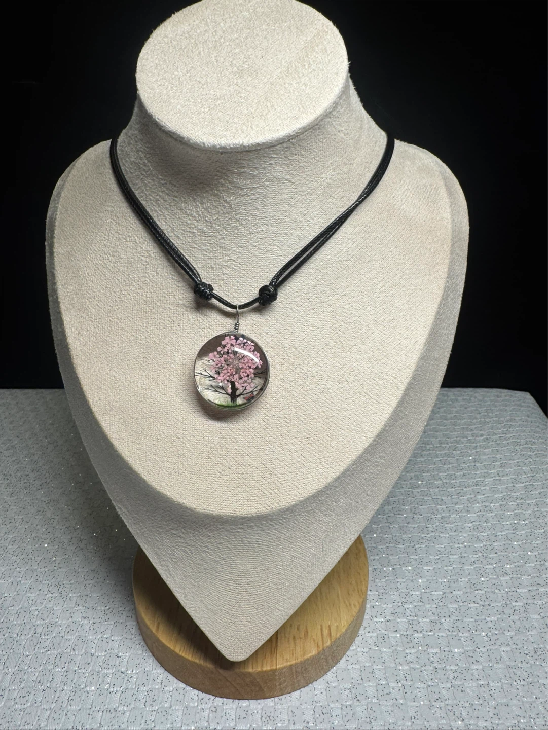 Resin Pendant Necklace with Cherry Blossom Tree and Butterflies - photo 3