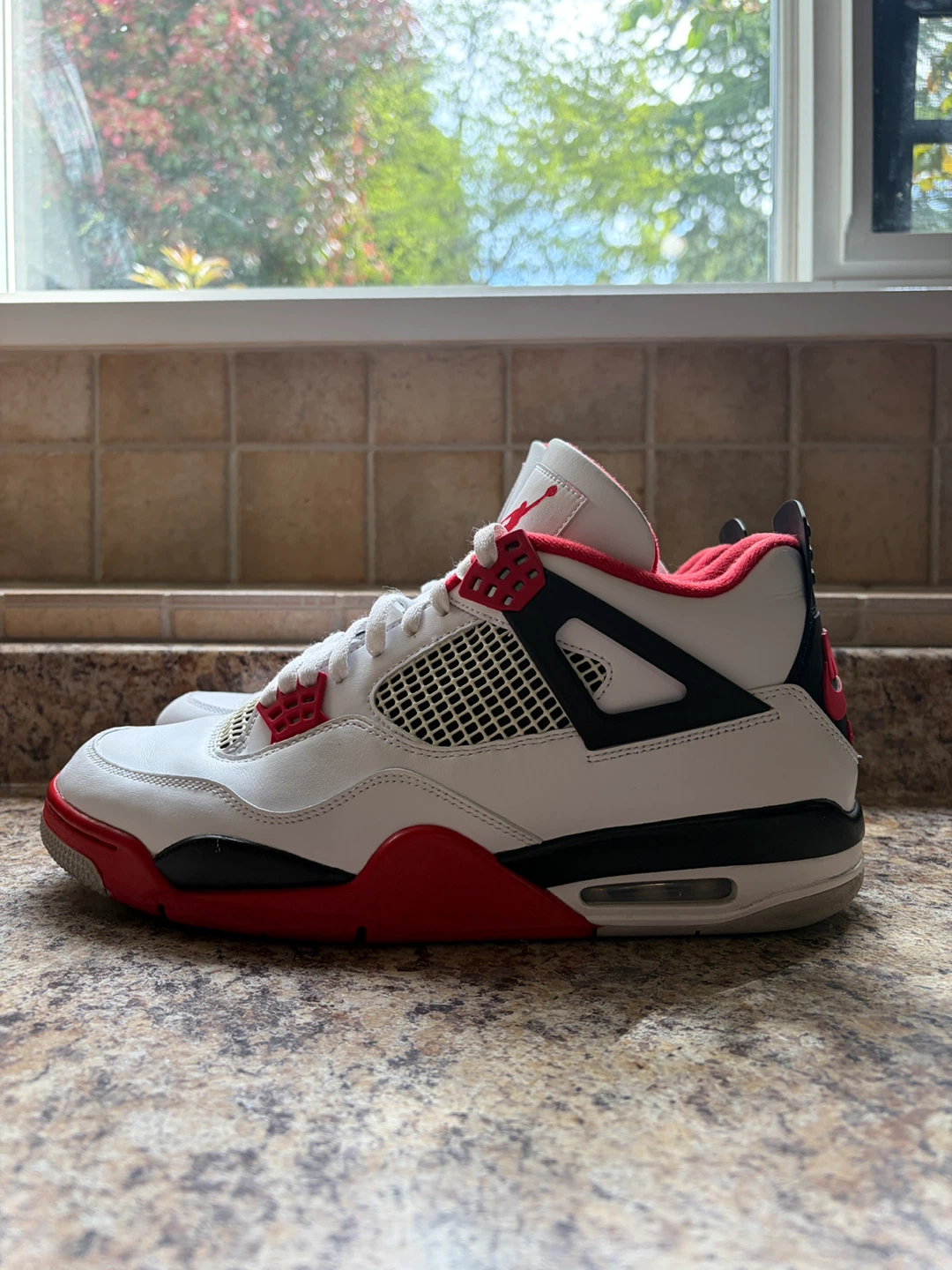 Nike Air Jordan 4 Retro White Red Black Sneakers - photo 3