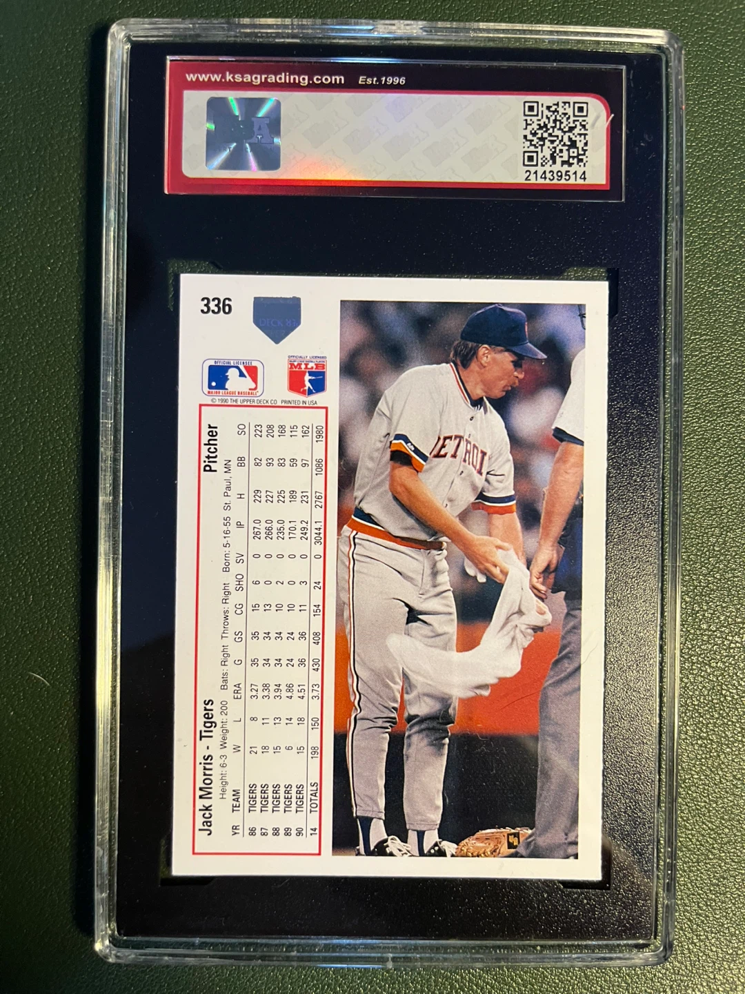 1991 Upper Deck #336 Jack Morris Baseball Card - GEM MINT 10 - photo 2
