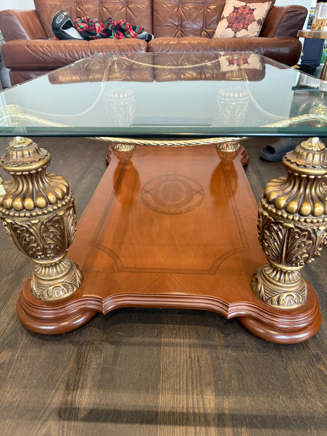 Set of Brown Leather Sofa Cindy Crawford  and the coffee table - photo 5