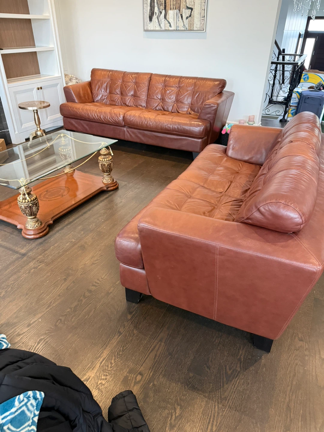 Set of Brown Leather Sofa Cindy Crawford  and the coffee table