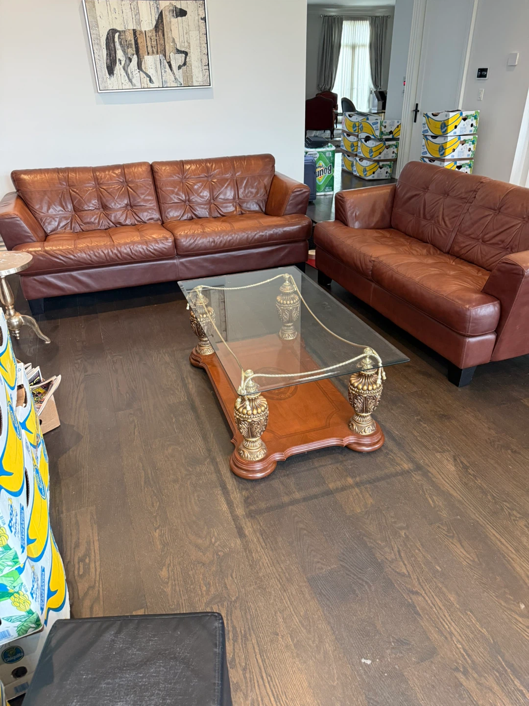 Set of Brown Leather Sofa Cindy Crawford  and the coffee table - photo 2