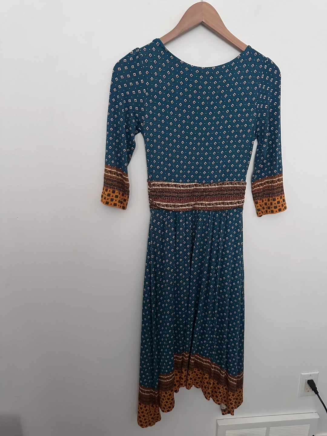 Maeve Anthropologie Boho Blue Print Tie Front Midi Dress - photo 4