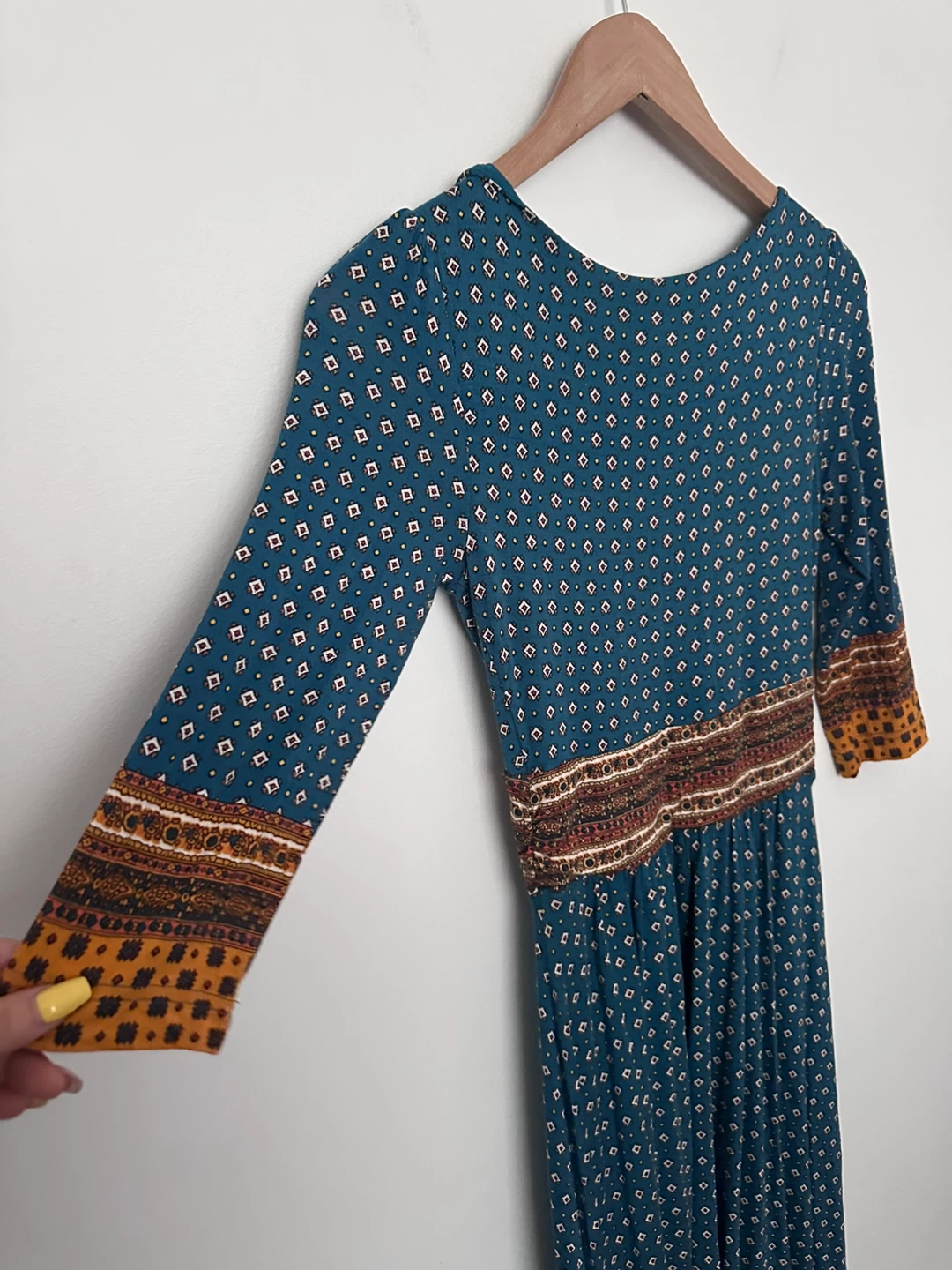 Maeve Anthropologie Boho Blue Print Tie Front Midi Dress - photo 5