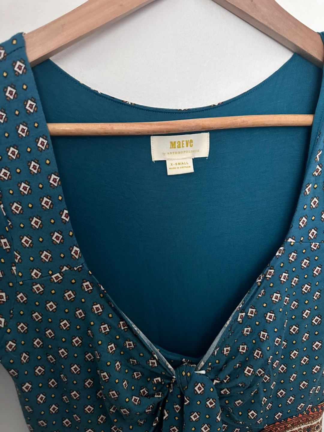 Maeve Anthropologie Boho Blue Print Tie Front Midi Dress - photo 3