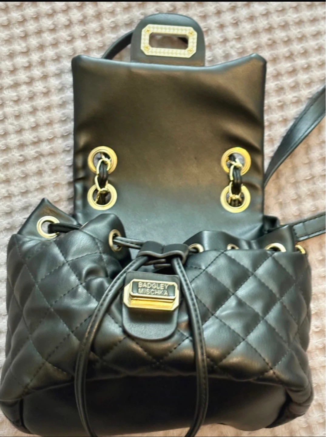 Badgley Mischka Quilted Black Faux Leather Mini Backpack - photo 4