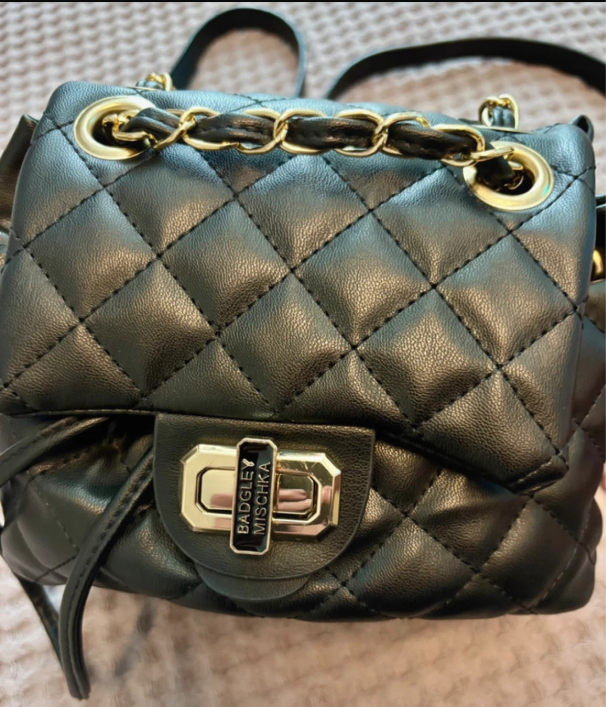 Badgley Mischka Quilted Black Faux Leather Mini Backpack - photo 2