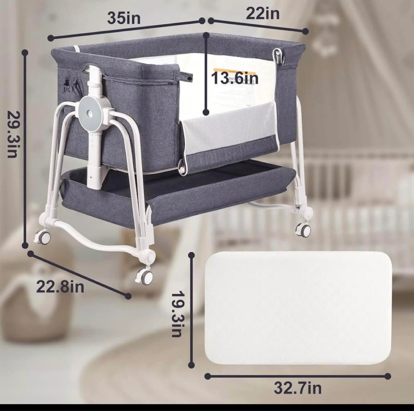 Dark Grey Bassinet with Adjustable Heights - photo 2