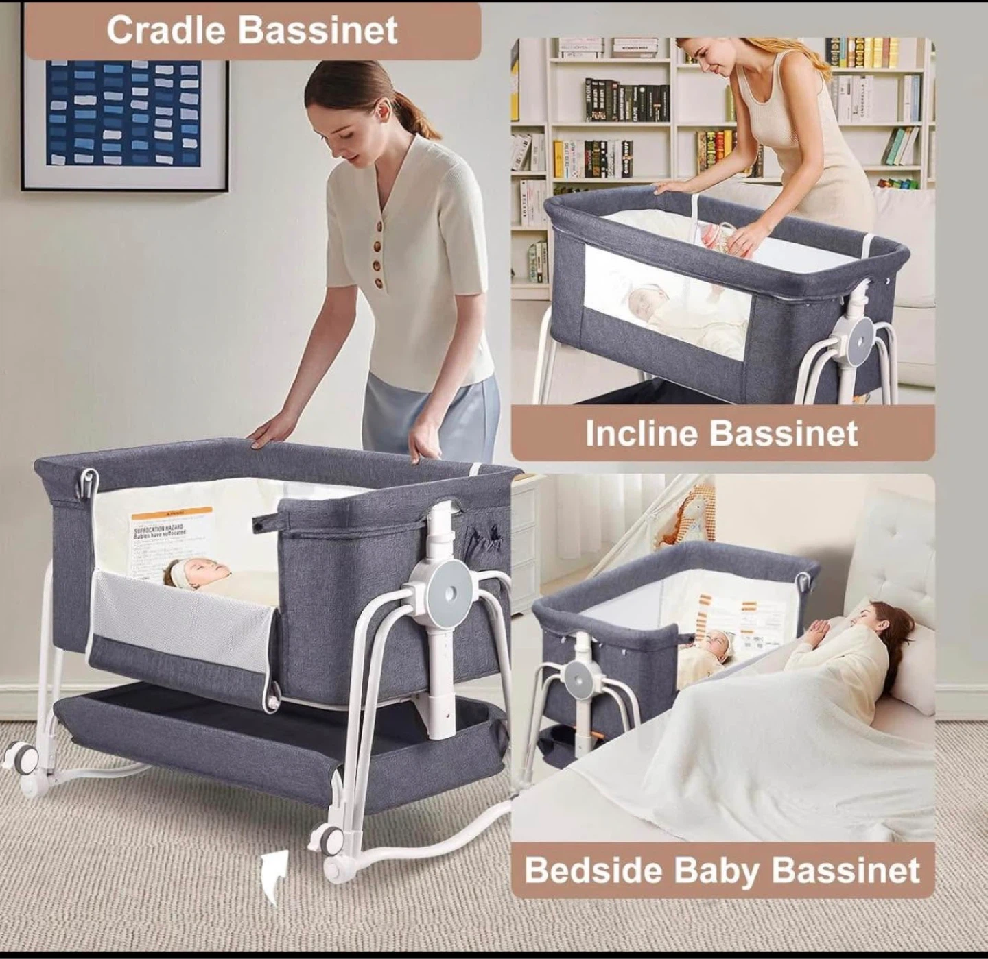 Dark Grey Bassinet with Adjustable Heights - photo 3