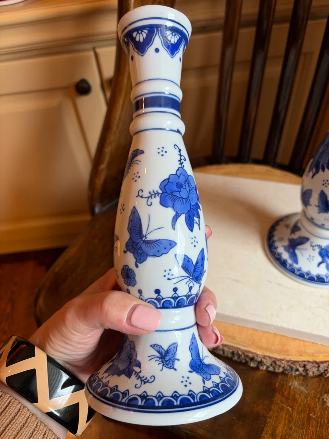Pair of Blue and White Chinoiserie Candlestick Holders - photo 5