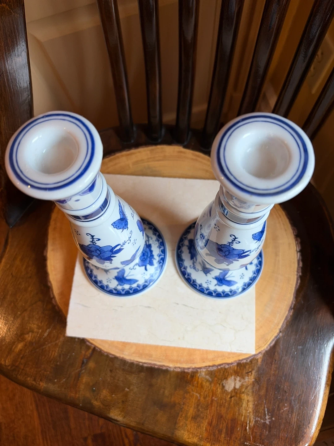 Pair of Blue and White Chinoiserie Candlestick Holders - photo 2