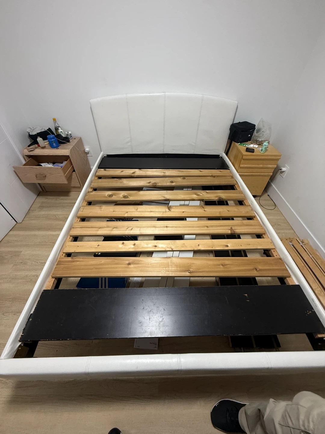 White Faux Leather Bed Frame with Slatted Base - photo 3