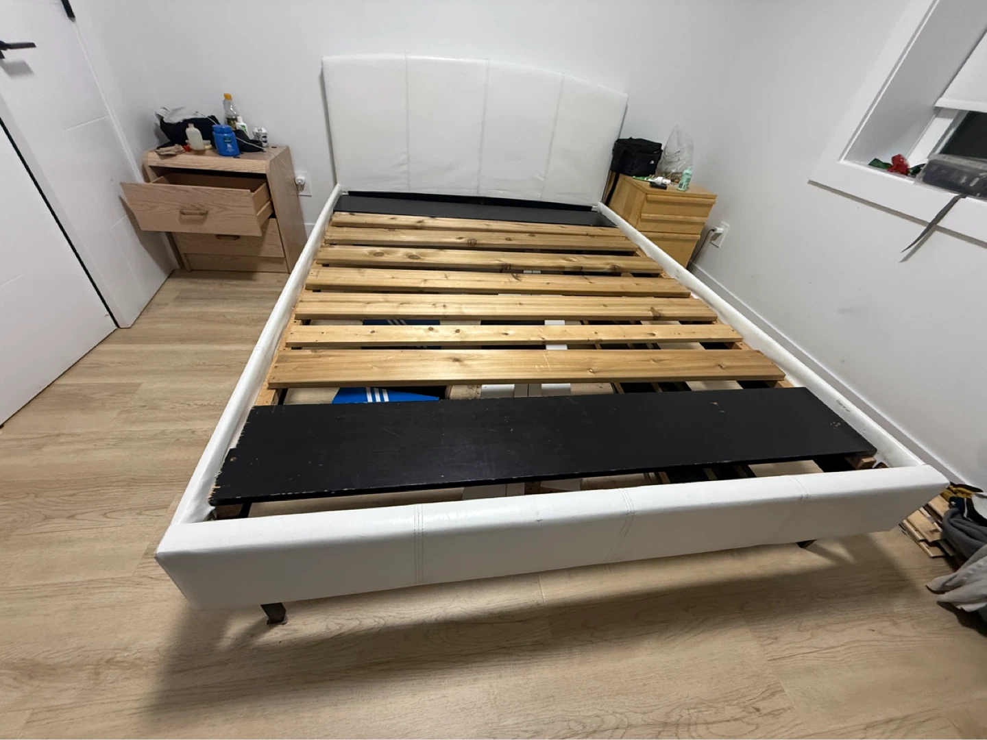 White Faux Leather Bed Frame with Slatted Base