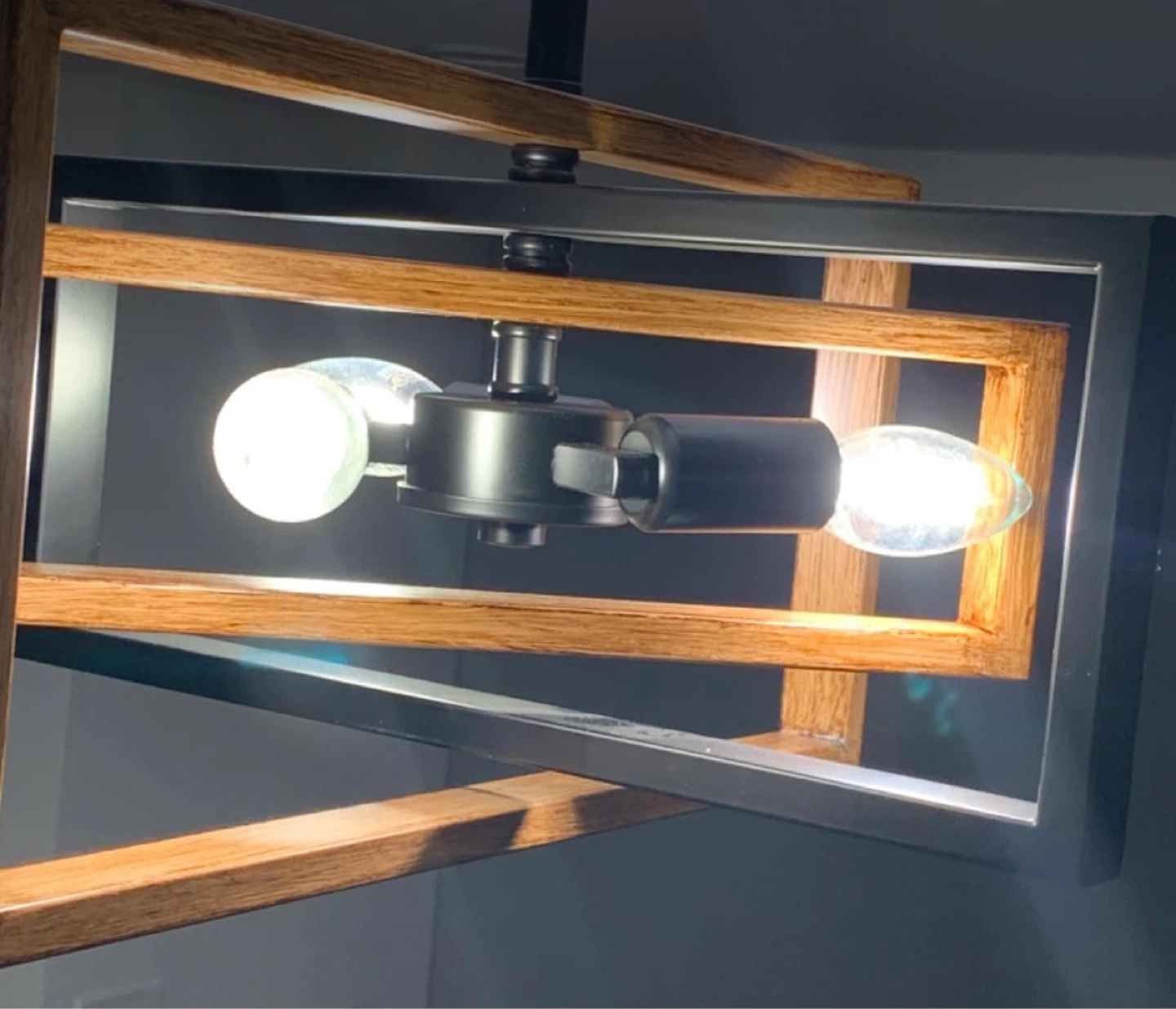 Modern Geometric Chandelier with Wood and Black Accents - photo 4
