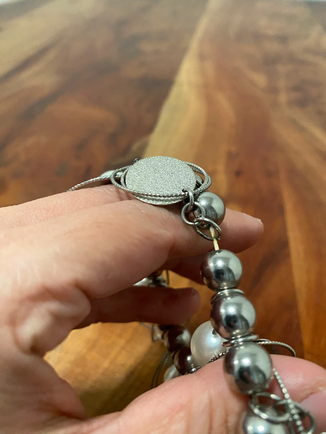 Silver color Charm Bracelet with Faux Pearls and Discs - photo 3