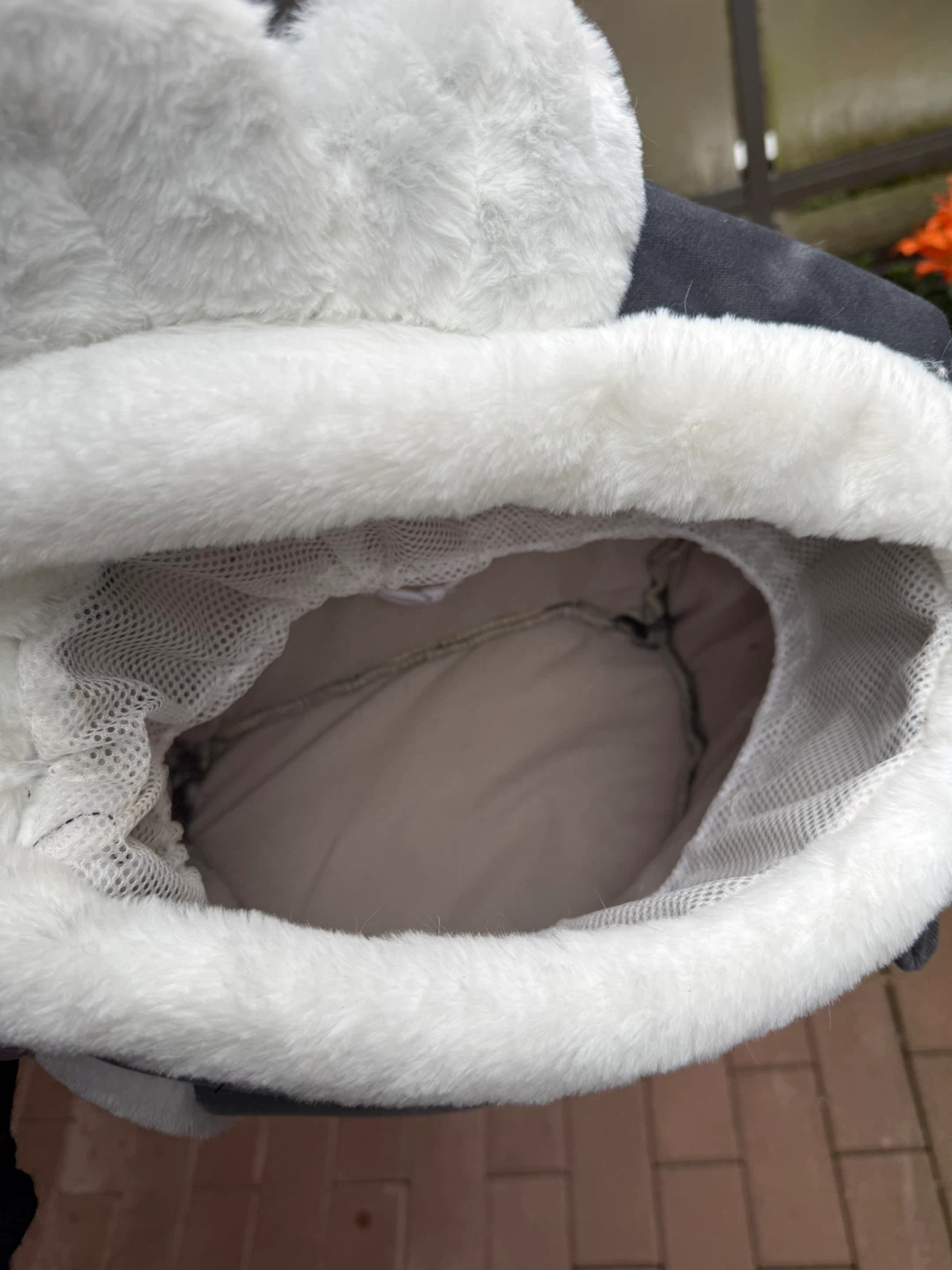Grey and White Plush Pet Carrier Backpack with Hood - photo 4