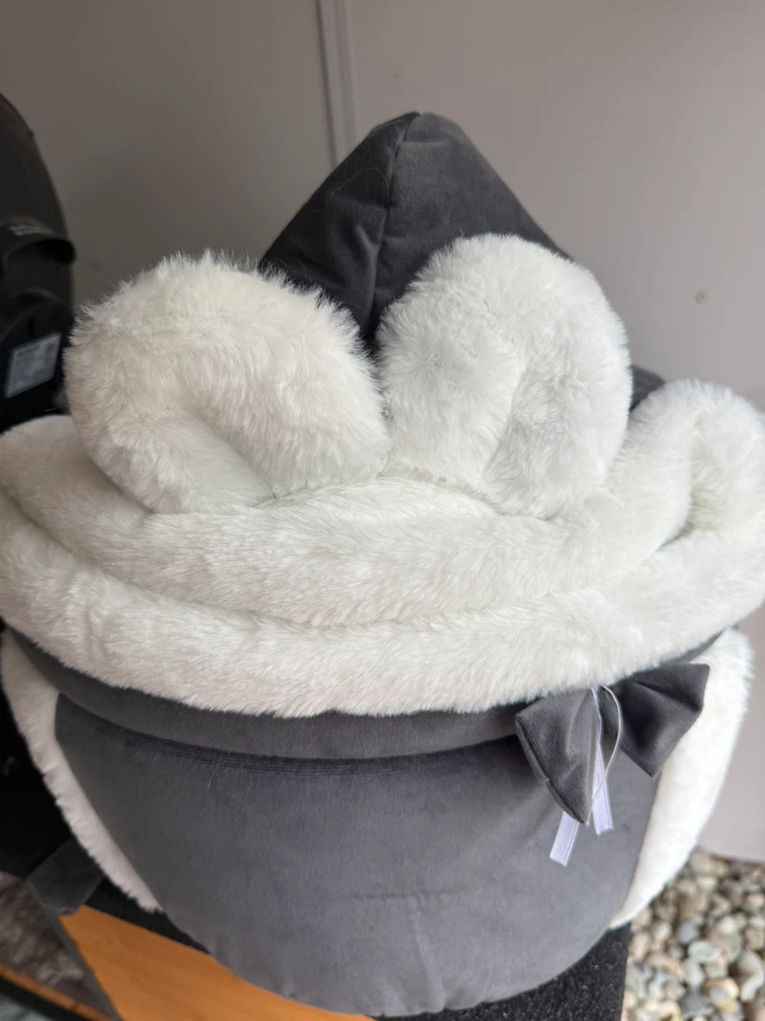 Grey and White Plush Pet Carrier Backpack with Hood