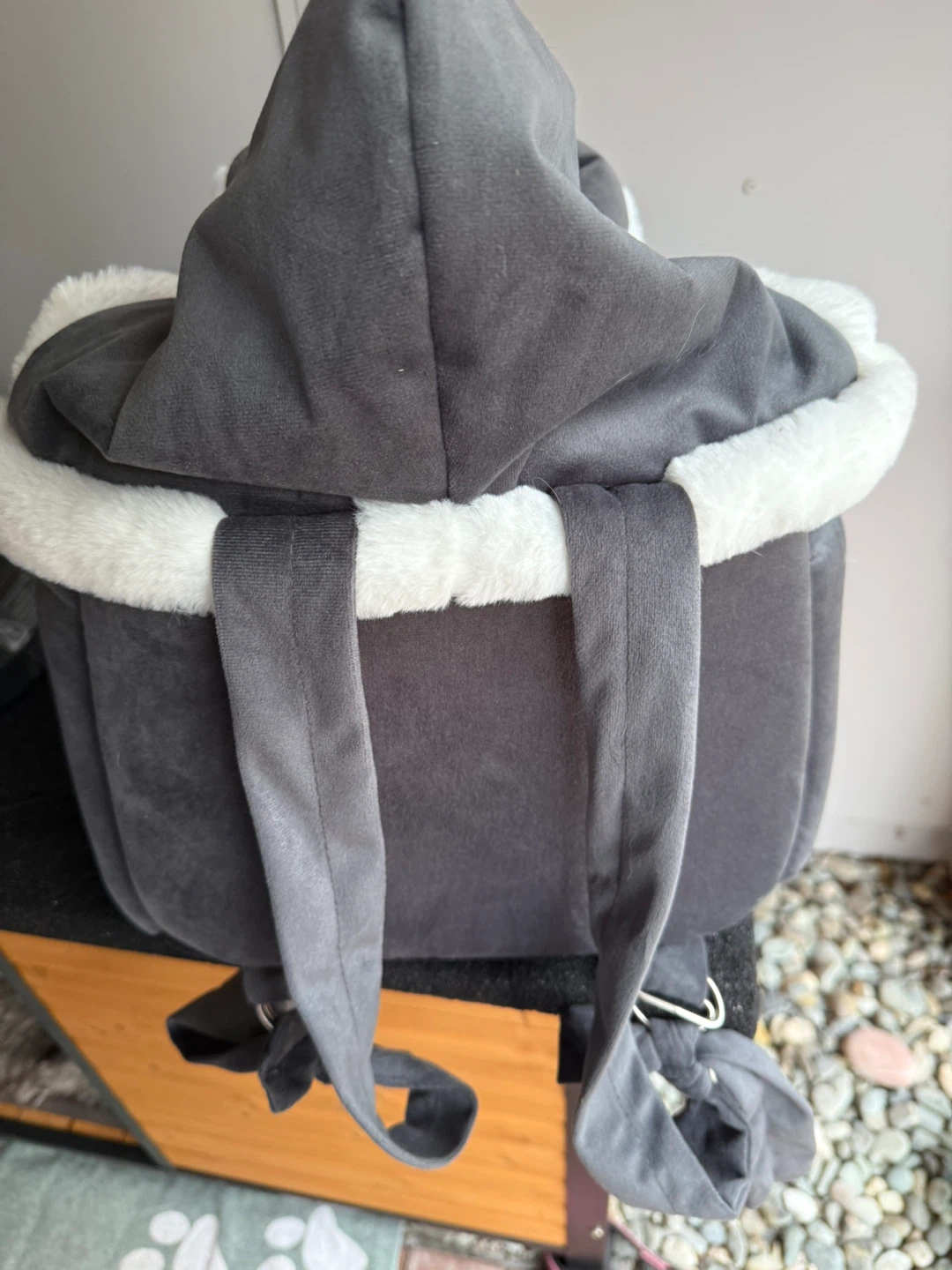 Grey and White Plush Pet Carrier Backpack with Hood - photo 2