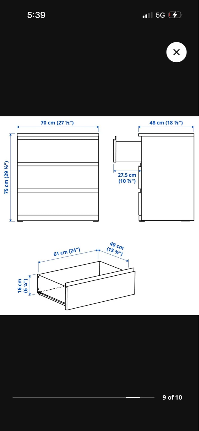 IKEA Malm 3-Drawer Chest - Dark Brown - photo 3