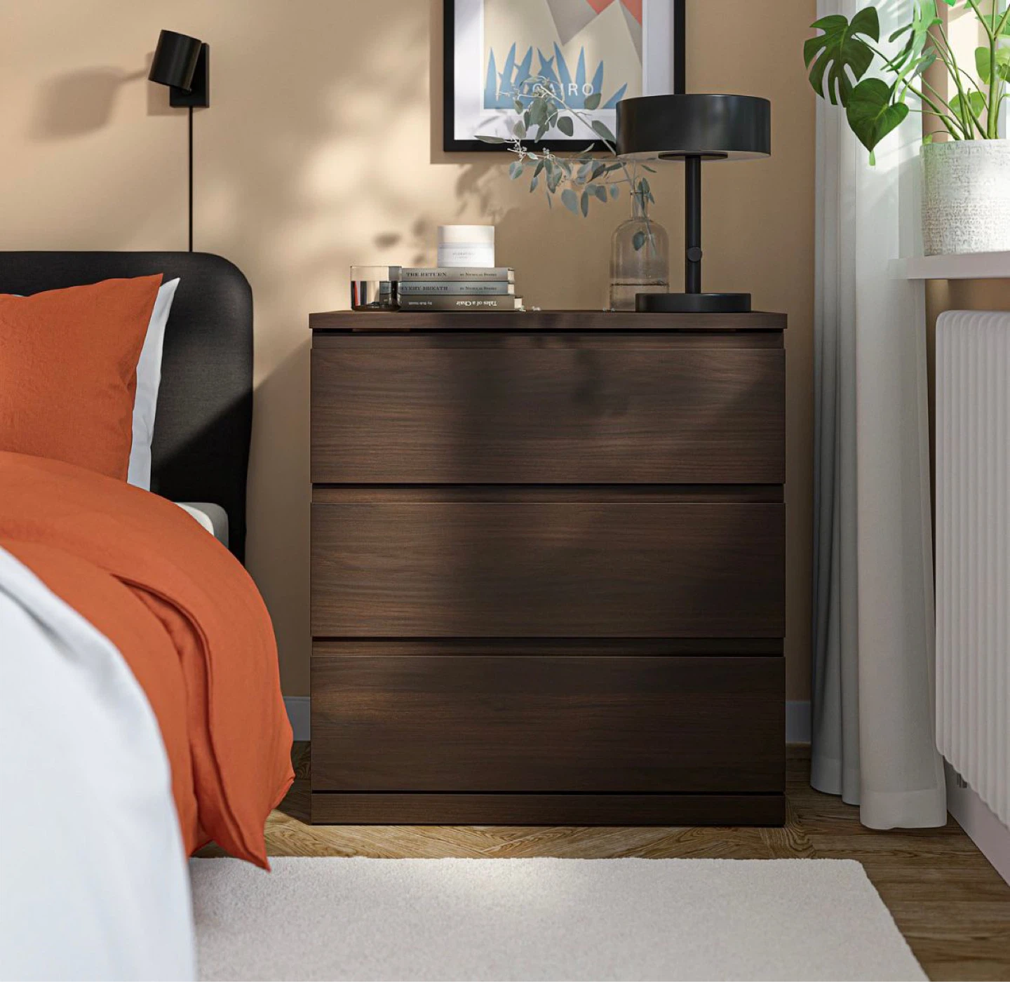 IKEA Malm 3-Drawer Chest - Dark Brown