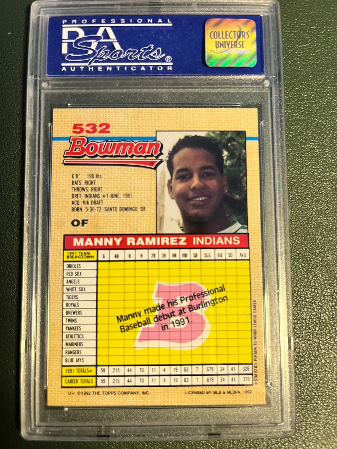 1992 Bowman Manny Ramirez Baseball Card #532 - photo 2