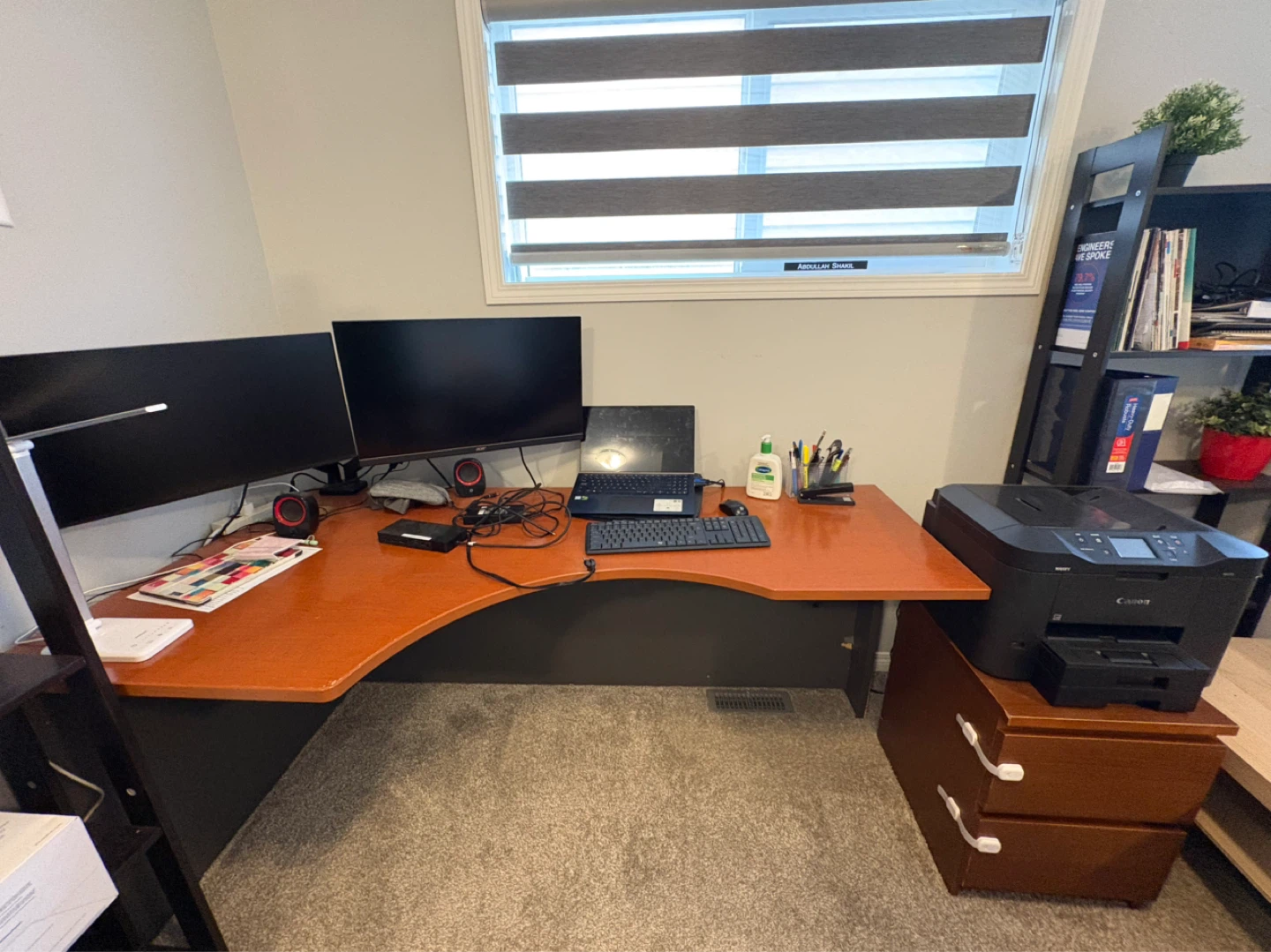 L-Shaped Corner Desk with double drawer sidetable - photo 2