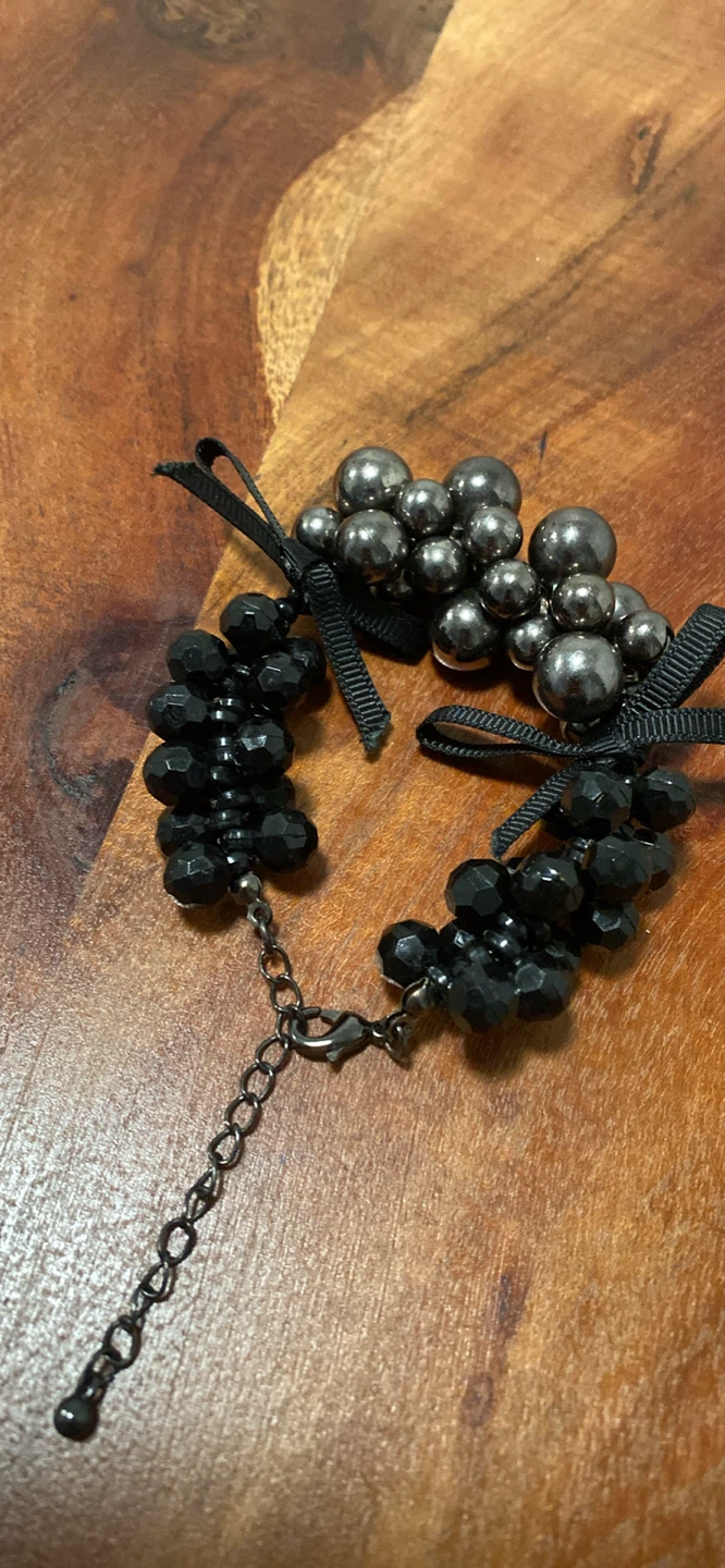 Black Beaded Bracelet with Grey Accents