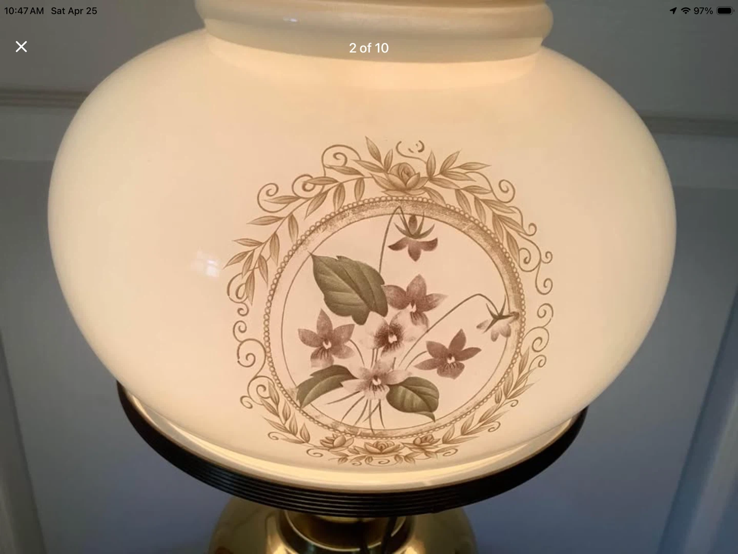 Vtg Brass & Porcelain Hurricane Table Lamp 🐞 - photo 2