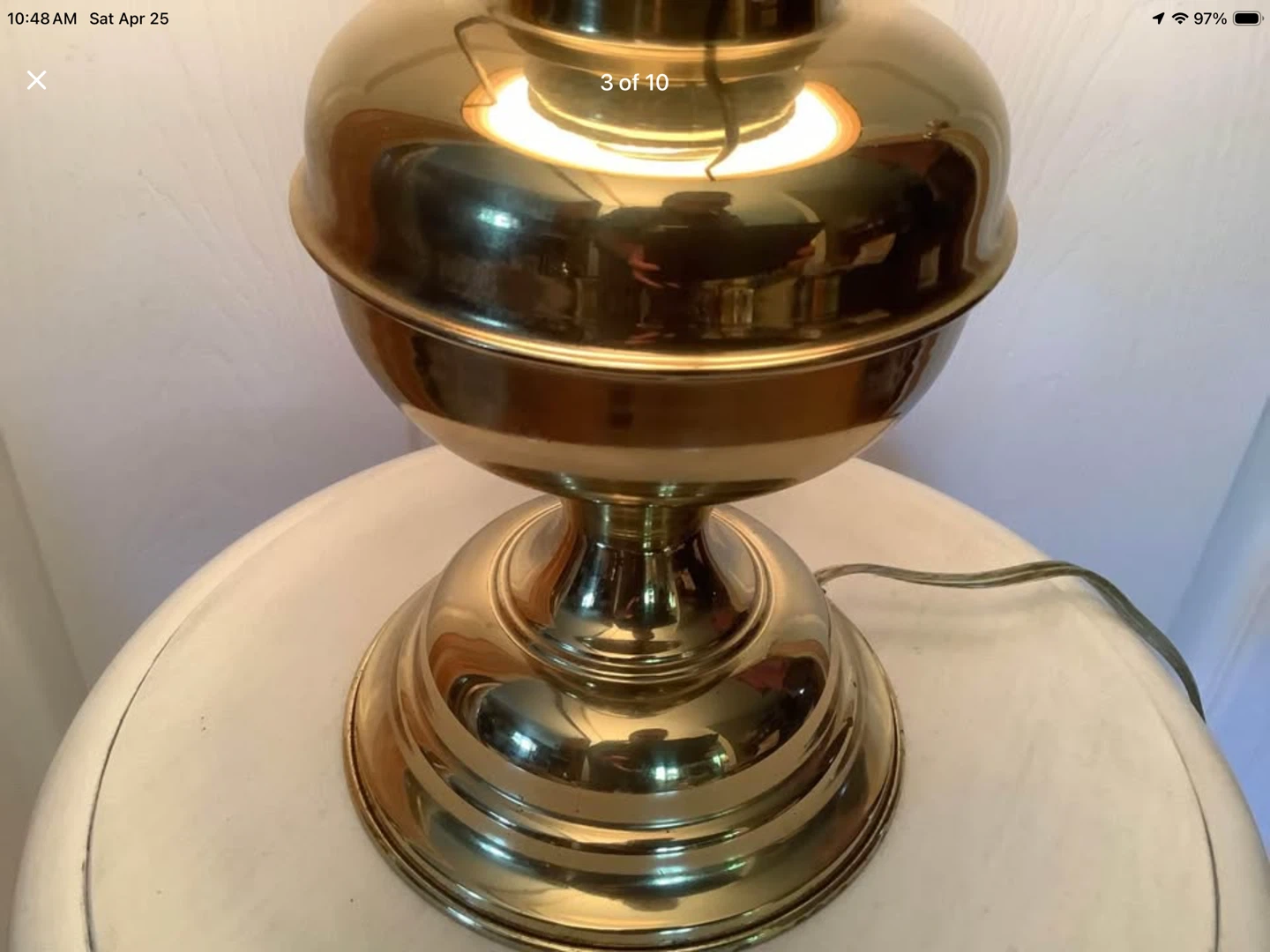 Vtg Brass & Porcelain Hurricane Table Lamp 🐞 - photo 3