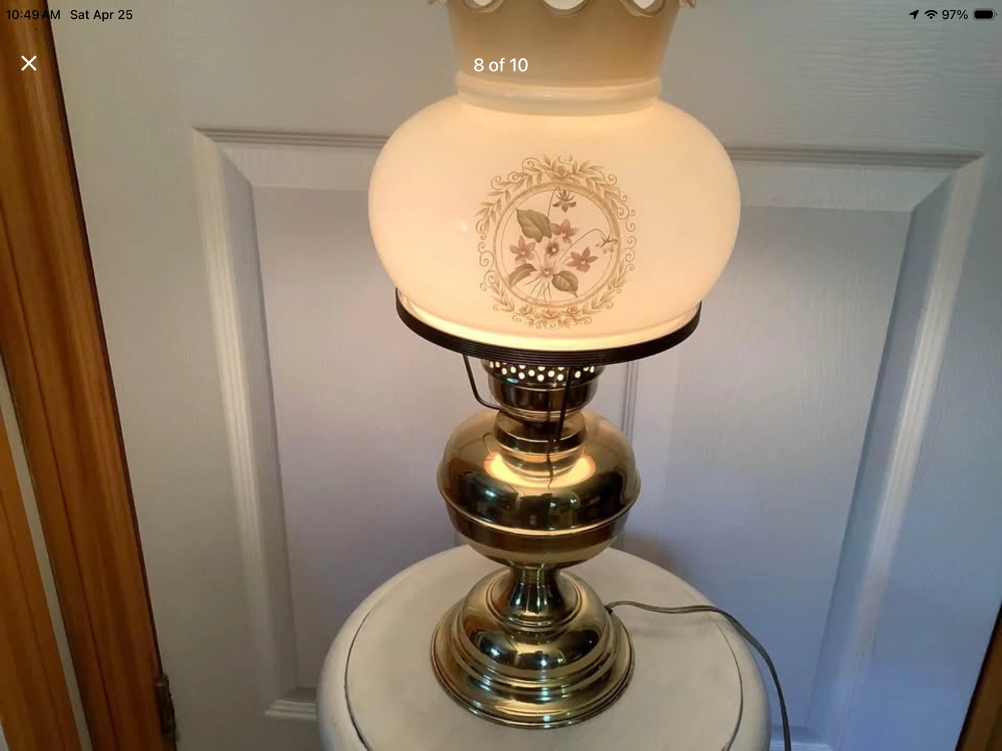 Vtg Brass & Porcelain Hurricane Table Lamp 🐞 - photo 4