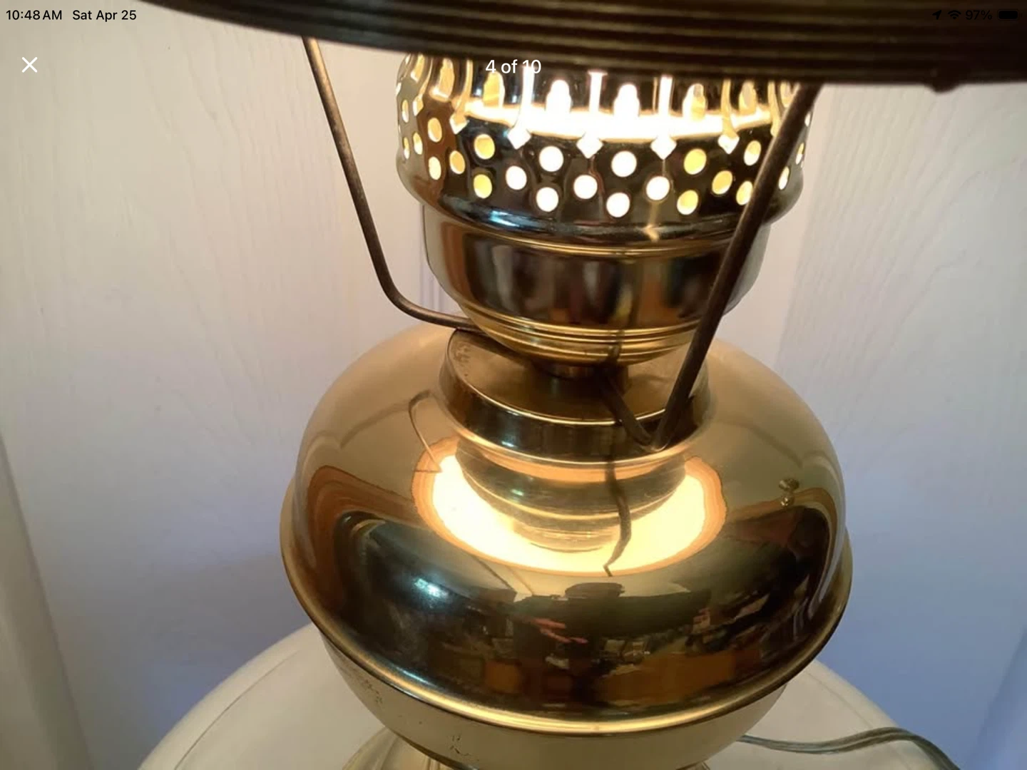 Vtg Brass & Porcelain Hurricane Table Lamp 🐞 - photo 5
