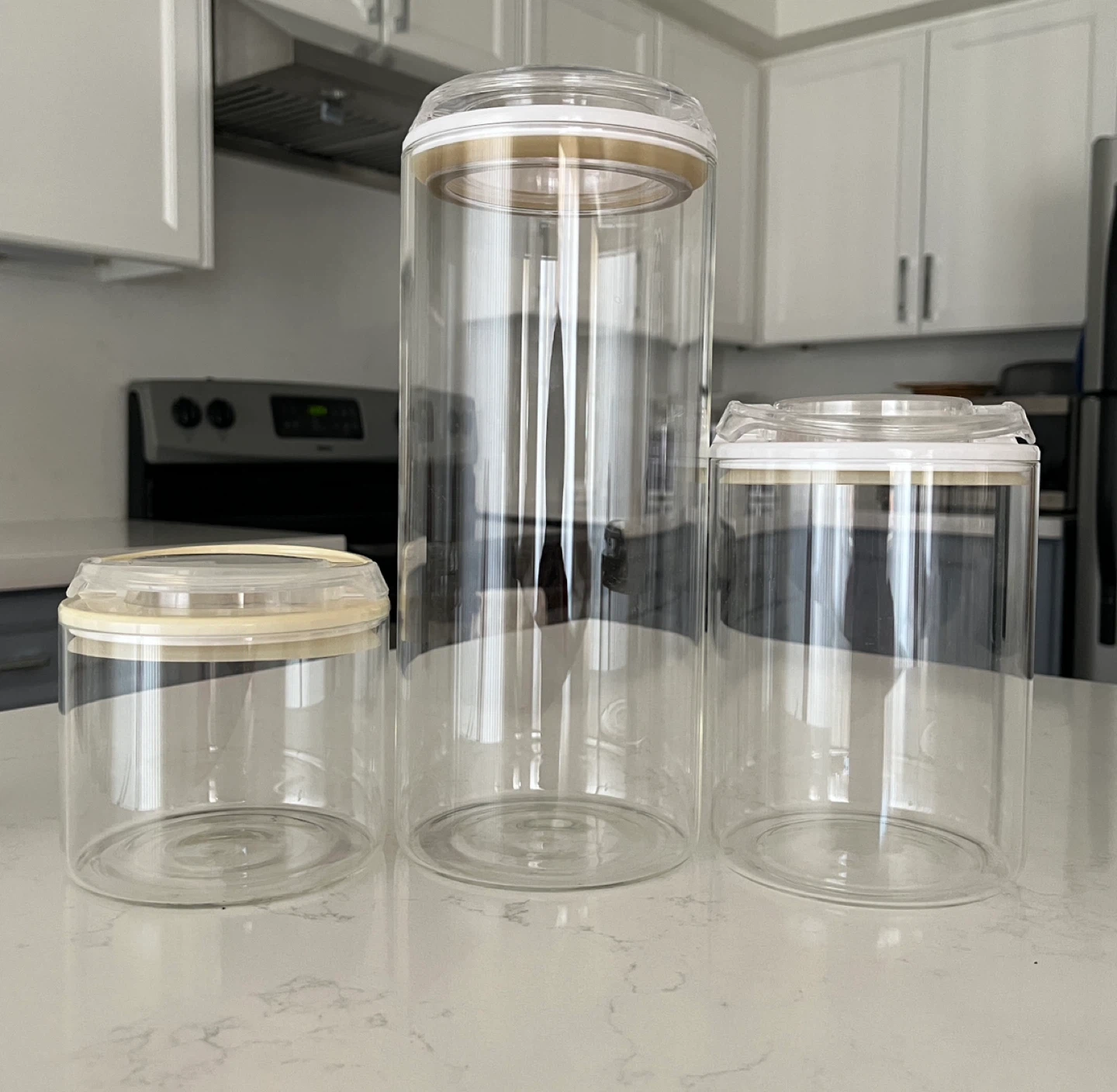 Set of 3 Clear Glass Canisters with Lids