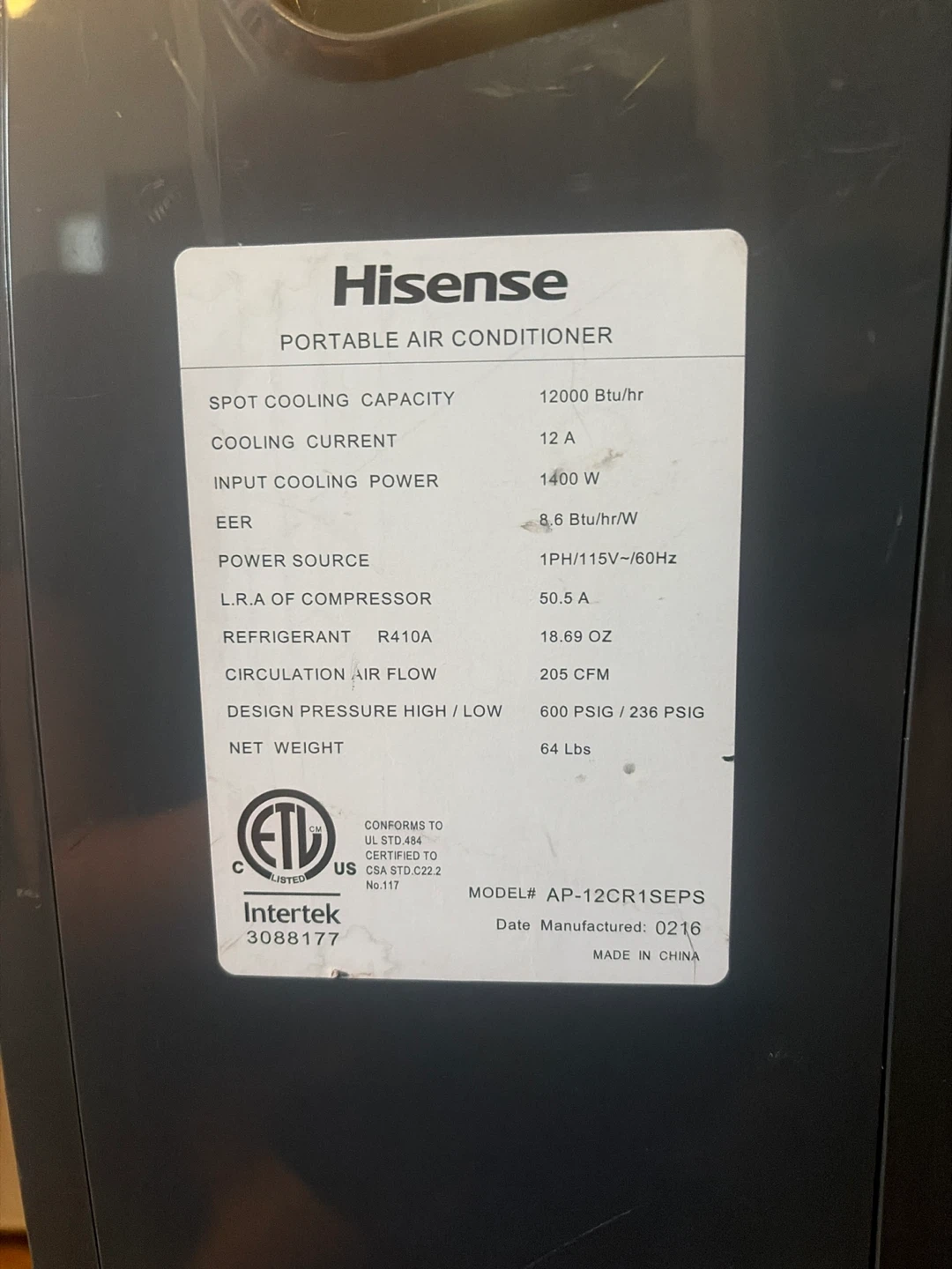 Hisense Portable Air Conditioner AP-12CR1SEPS - photo 2