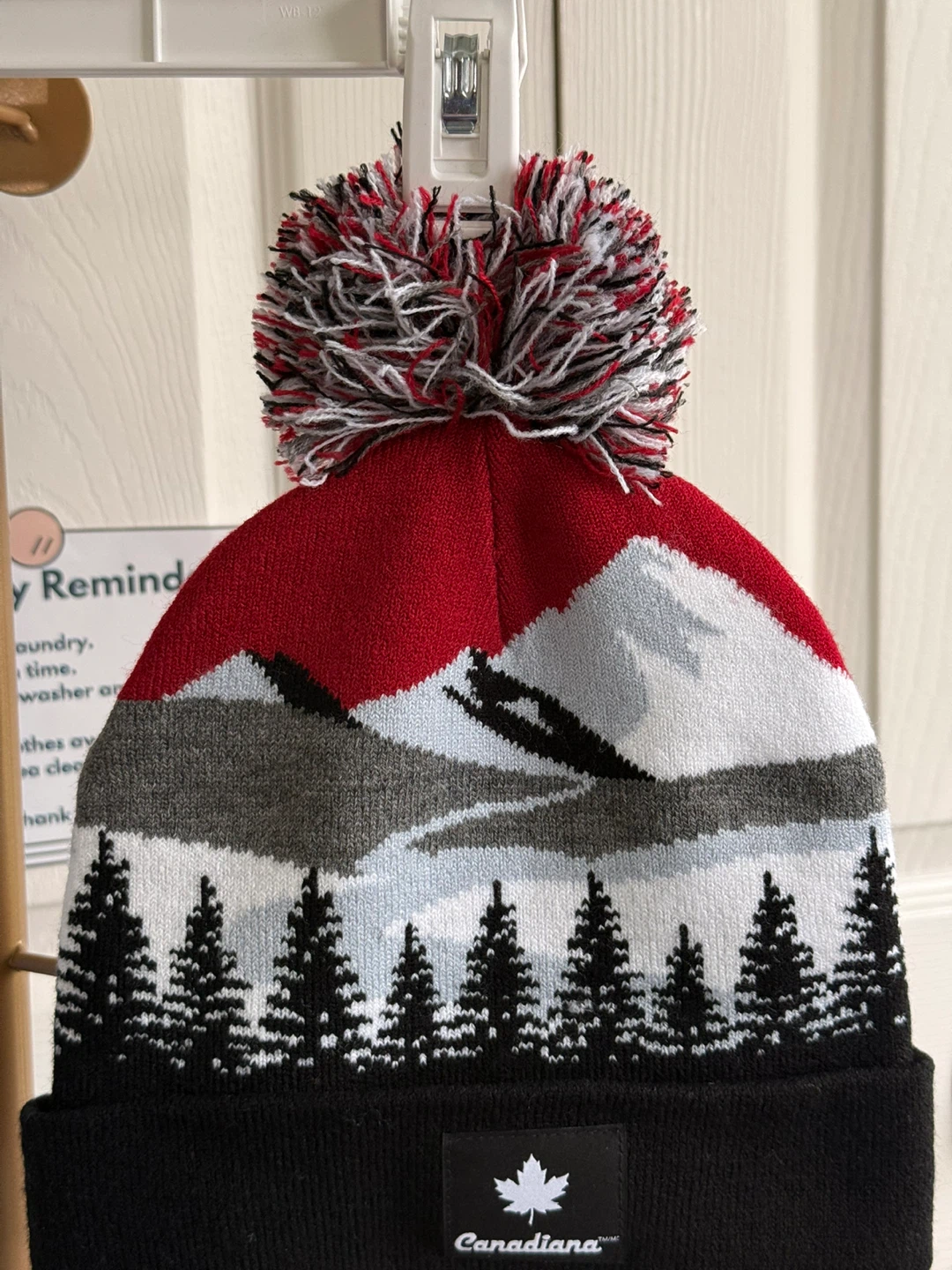 Canadiana Pom Pom Toque - Mountain & Tree Design