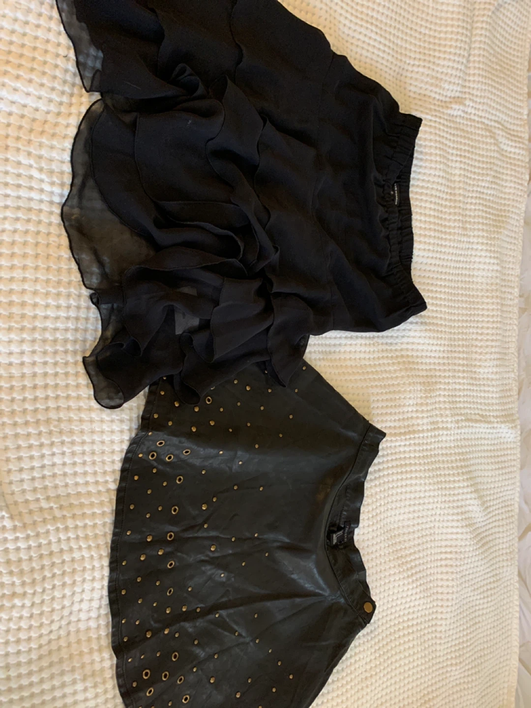2 skirts: Forever 21 faux leather & Club Monaco chiffon