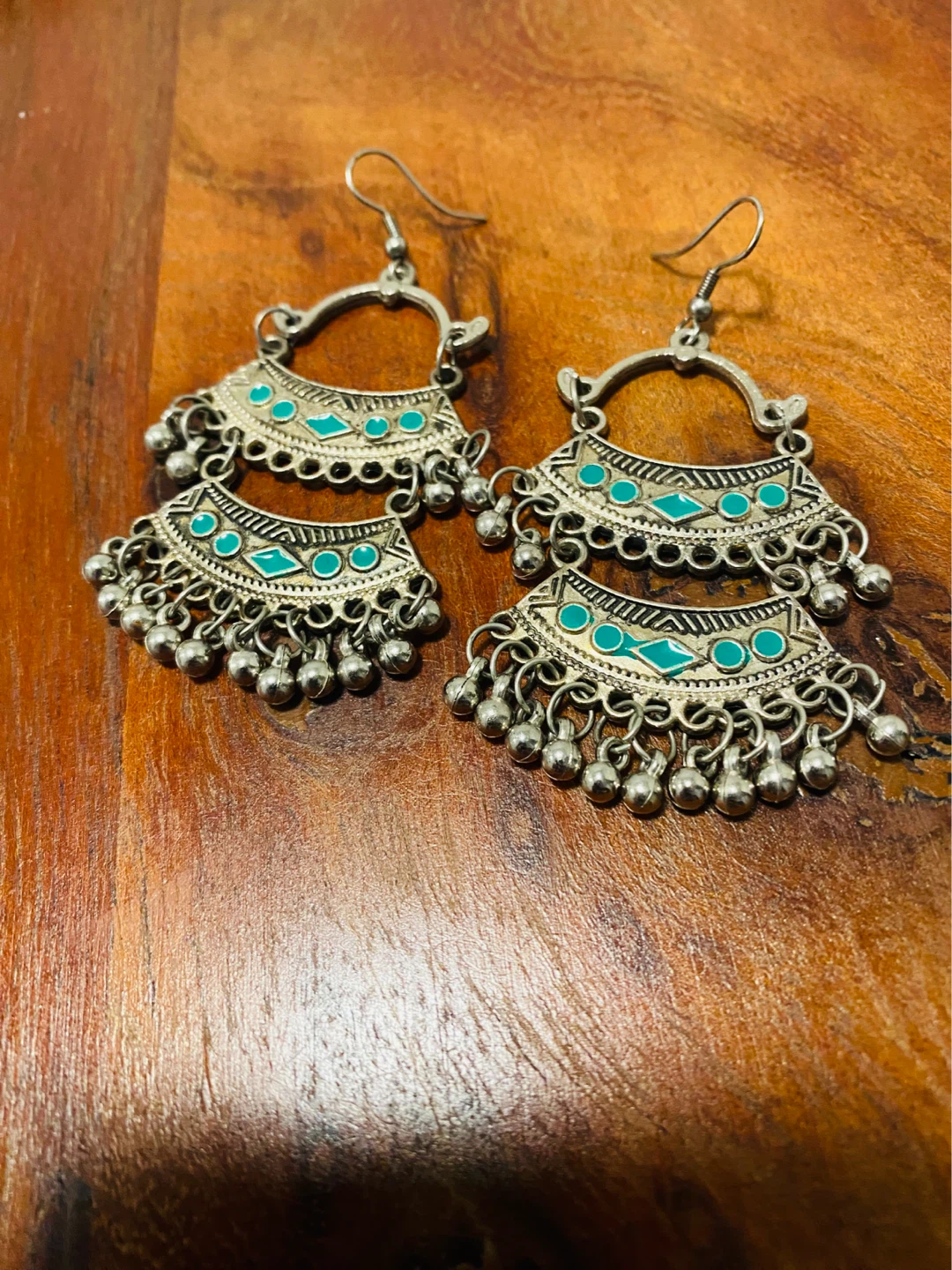 Boho Silver color Earrings with Turquoise Accents