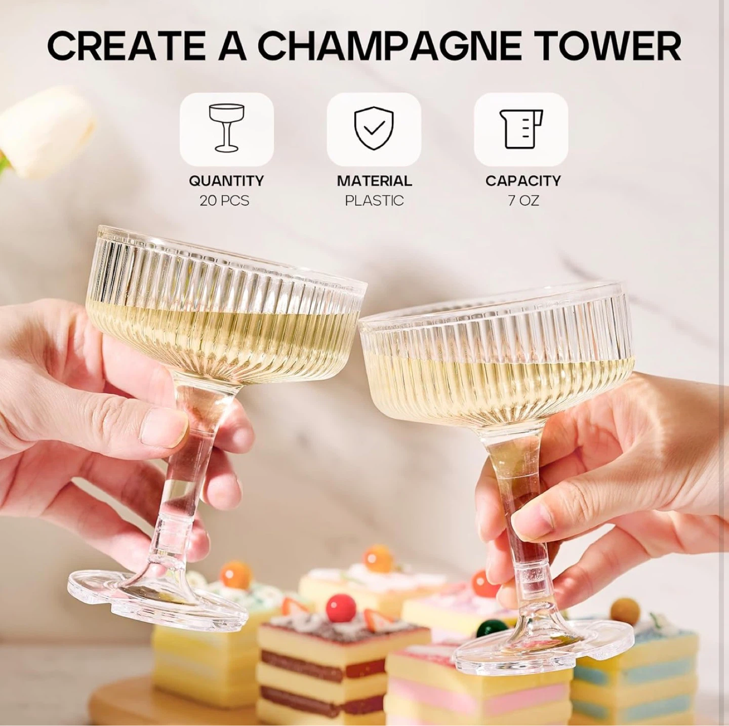 New 20-Piece Plastic Champagne Coupe Glasses - photo 4
