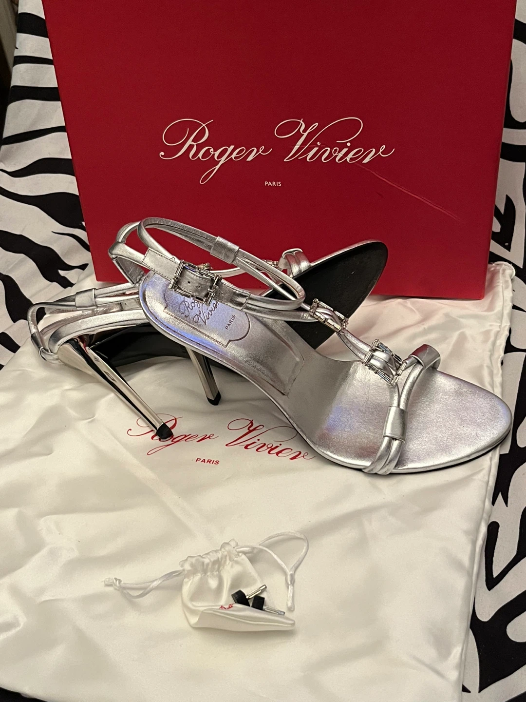 Authentic Roger Vivier Silver Crystal stiletto sandals