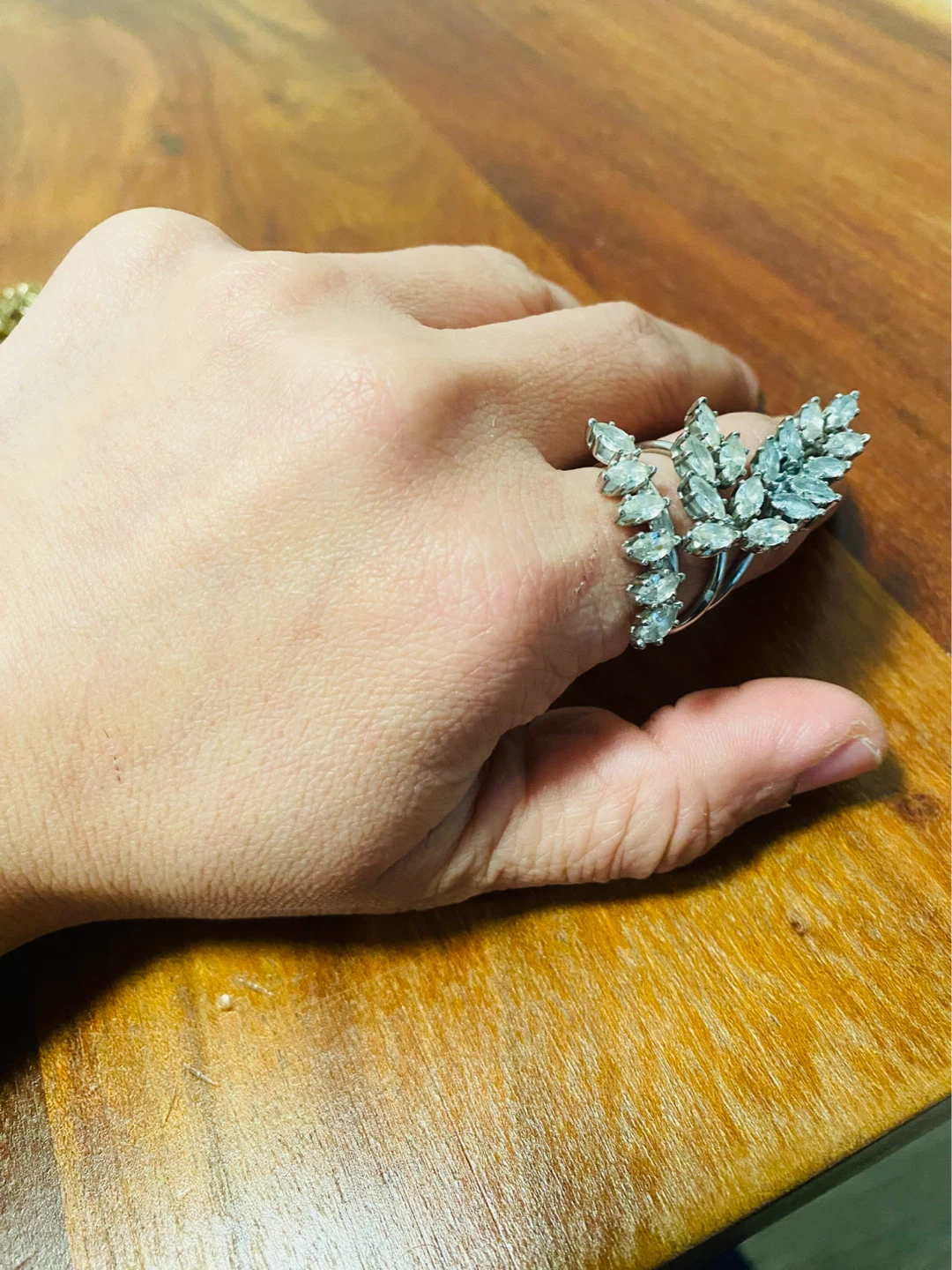 Statement Leaf Ring with Crystals